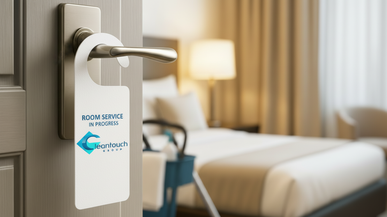 Clean Touch Group management team meeting with hotel manager in professional conference room, business handshake, hospitality industry partnership